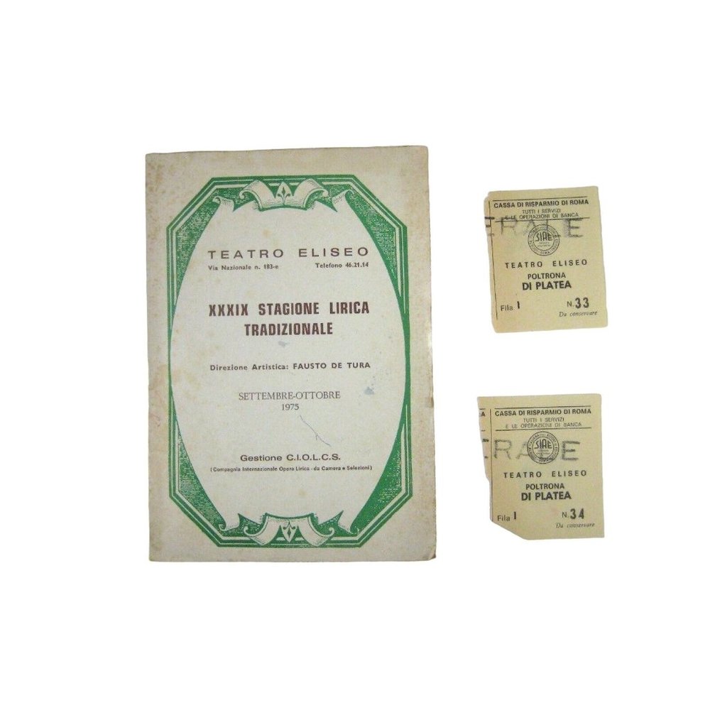Stagione Lirica Tradizionale 1975 Teatro Eliseo Program La Traviata Ticket Italy